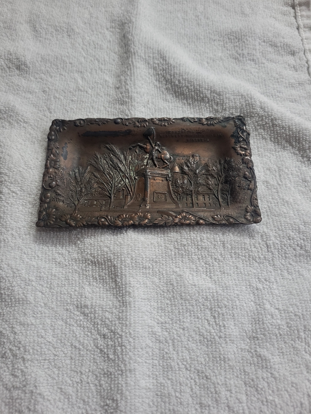 vintage embossed copper or brass souvenir tray commemorating the Strathcona